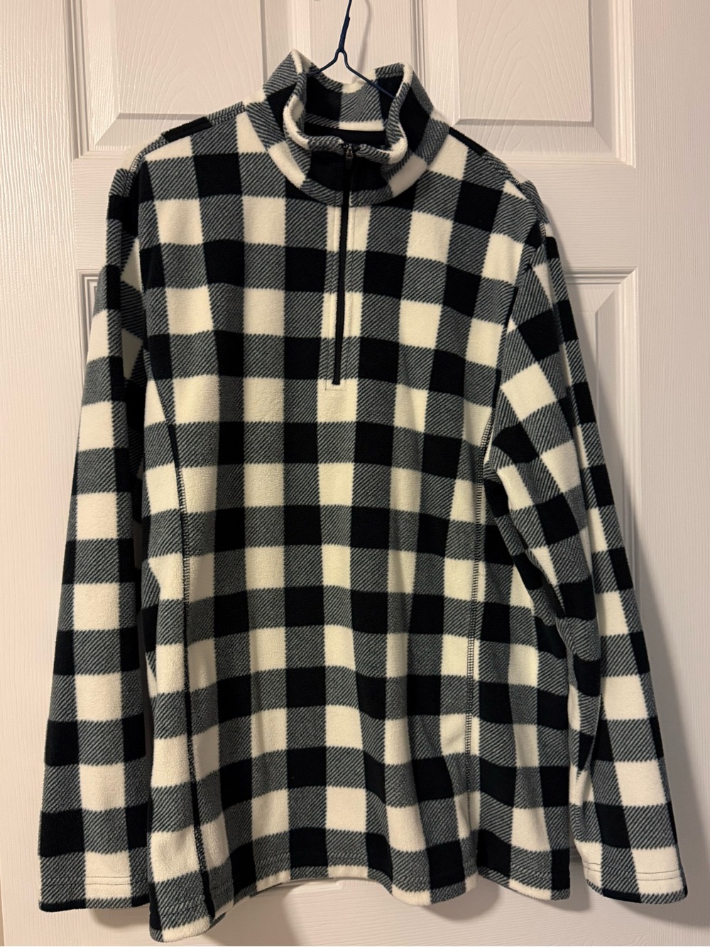 Lands' End Women’s Black and White Buffalo-Check Fleece Quarter-Zip Sweater